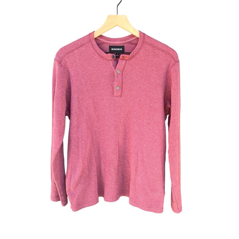 Bonobos Men's Waffle Thermal Henley Shirt Light Purple Size M 100% Cotton